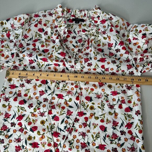 J Crew Scalloped Tie Neck Top XS Long Sleeve Vintage Floral Cottage - Picture 6 of 8